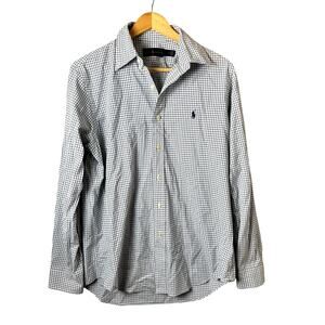 Ralph Lauren Button Down Shirt Mens Med White Blue Plaid Check Preppy Academia